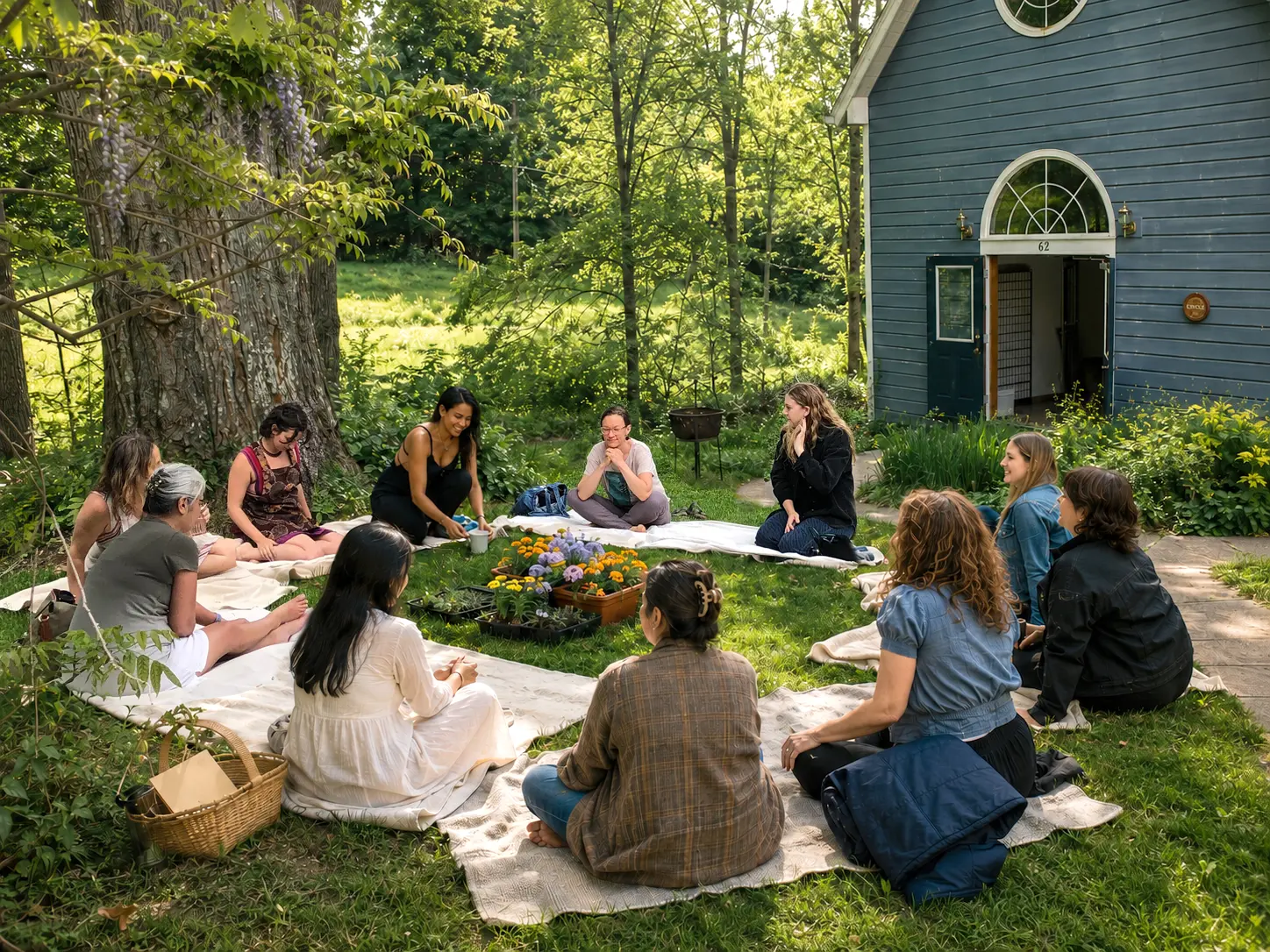 Circle Creative Collective gathering outside the blue barn